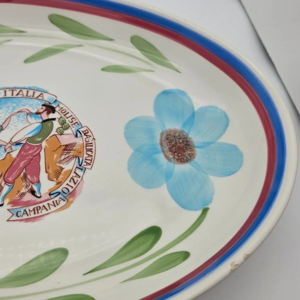 Vintage VillaWare Serving Platter Hand Painted Floral Italian Folk Art Rustic